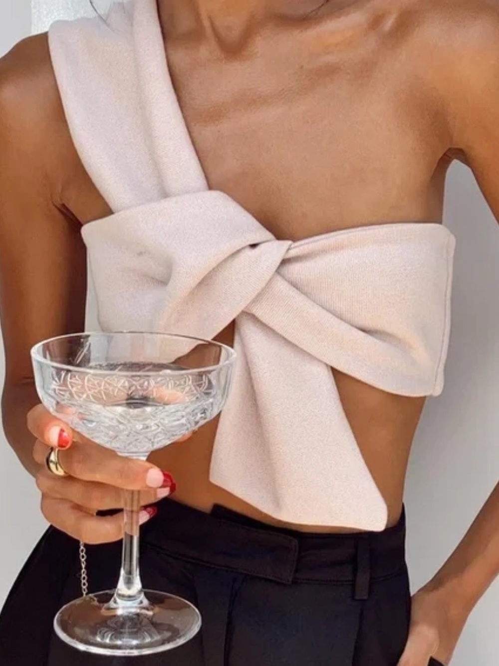 Princess Polly Twist One-Shoulder Crop Top in Pale Pink